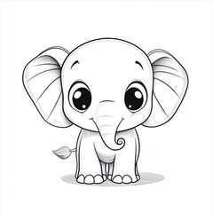 Obraz premium Cute baby elephant illustration, white background, coloring book