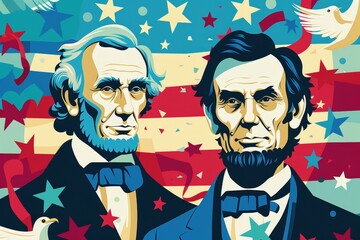 Vibrant patriotic portrait of historical figures