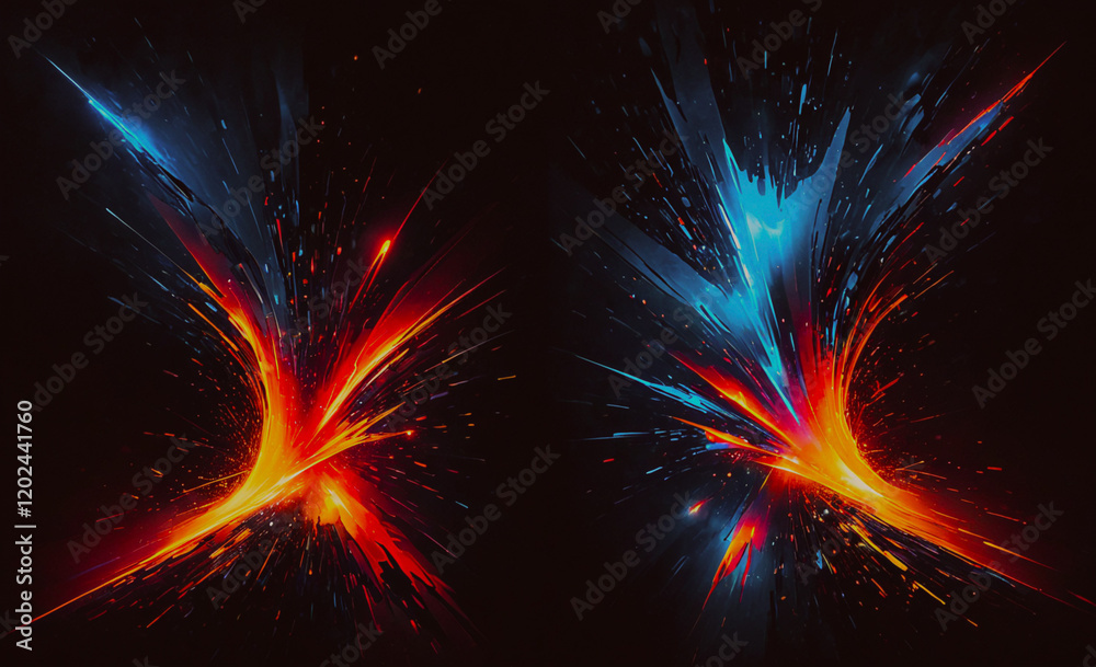 Poster two images of fire with blue and red colors. the blue color is on the left and the red color is on t