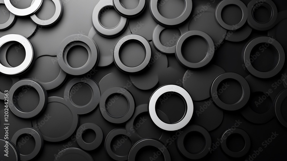 Poster abstract background of overlapping dark and light gray circles.