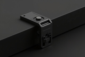Black hardware fitting on sleek black surface