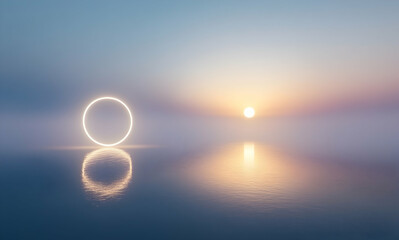 Obraz premium Serene Sunset: A Glowing Circle Reflecting on Calm Waters