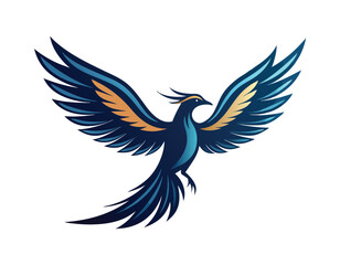artistic representation of a bird mid-flight, showcasing intricate feather patterns in blue and orange tones, evoking a sense of liberty and elegance.
