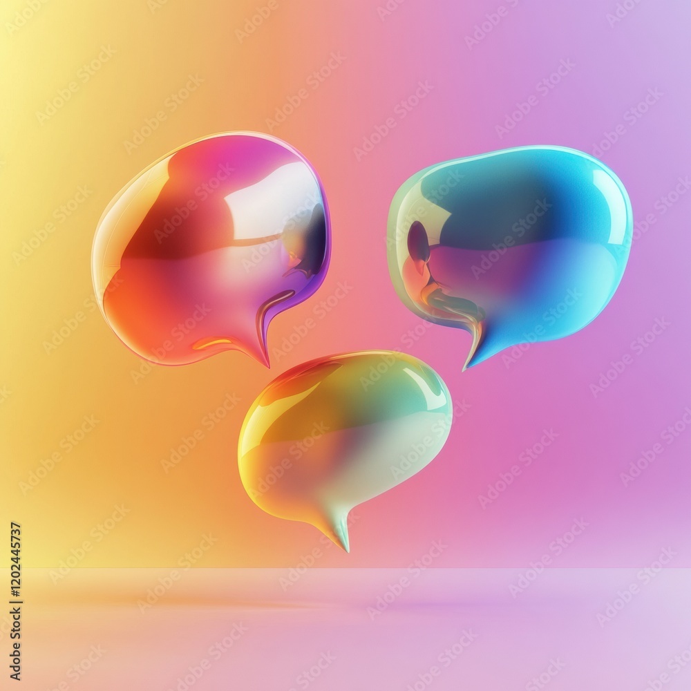 Aufkleber Colorful speech bubbles floating against a vibrant gradient background with smooth shapes. Generative AI