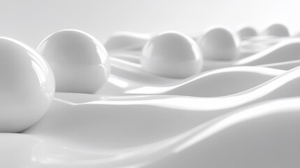 White spheres on undulating surface.