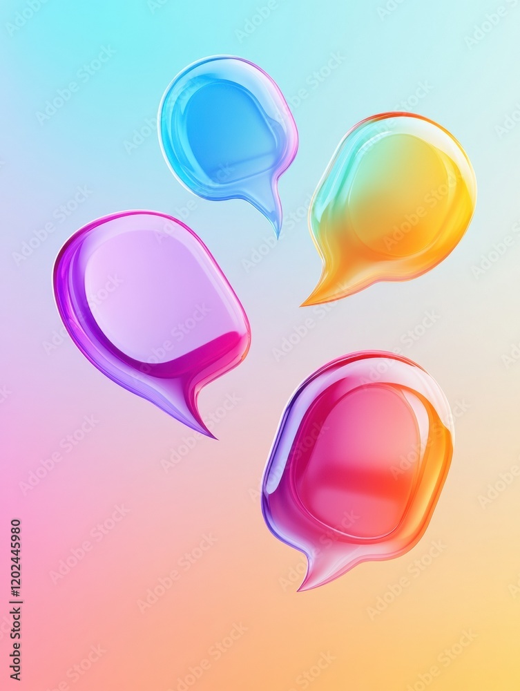 Fototapete colorful speech bubbles floating against a gradient background in soft pastel tones. generative ai