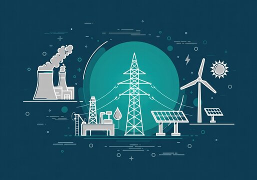 Energy sources illustration featuring renewable and non-renewable options