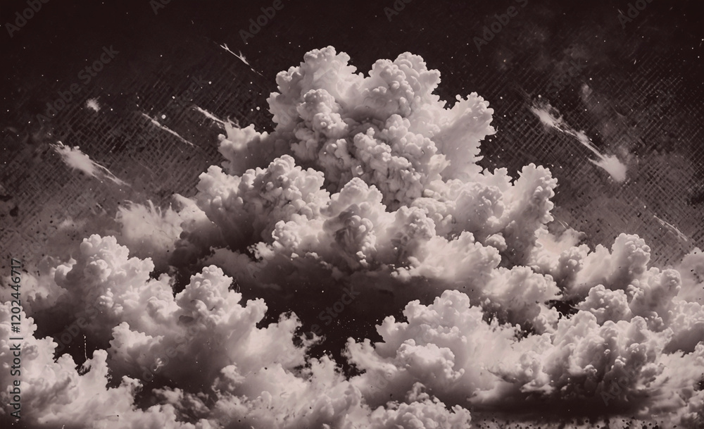 Poster a black and white photo of a cloudy sky with a few white clouds. the clouds are scattered throughout