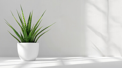 Green plant brings life to minimalistic interior with soft sunlight streaming through the window