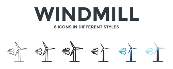 Windmill  Icon In Different Style Vector Illustration. Designed In Thin Line, Regular Line, Bold Line, Glyph, Color Fill, And Flat Style Can Be Used For Web