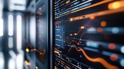 Obraz premium Futuristic data visualization with dynamic graphs and charts for technological analysis