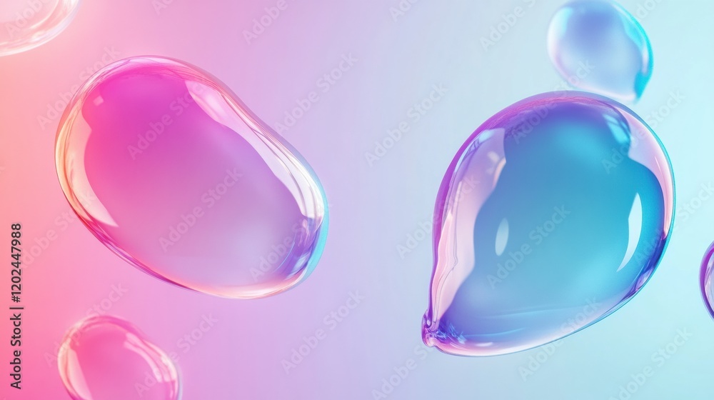 Fototapete colorful soap bubbles floating against a soft gradient background in a peaceful and vibrant setting.