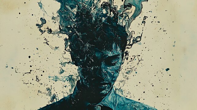 Abstract portrait, man, mind, exploding, thoughts, art, background, texture, creative, illustration