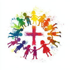 Children Holding Hands Around a Cross
