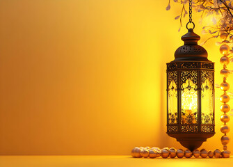 Glowing Ramadan Lantern with Golden Beads
