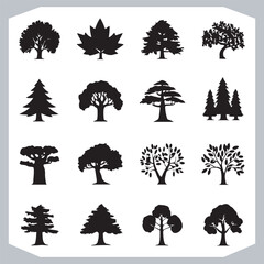 Elegant Tree Silhouettes Collection Black Vector Designs of Iconic Trees