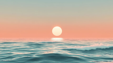 Soothing minimalist beach landscape with calm waves and endless horizon. Tranquil Beach Horizon. Illustration