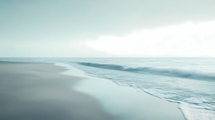 Fototapeta premium Soothing minimalist beach landscape with calm waves and endless horizon. Tranquil Beach Horizon. Illustration