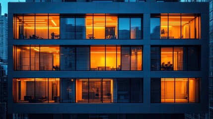 An office building with shiny glass walls