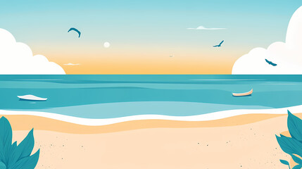 Tranquil summer beach with detailed sand and azure ocean horizon. seabreeze. illustration. Tranquil Beach Horizon. Illustration
