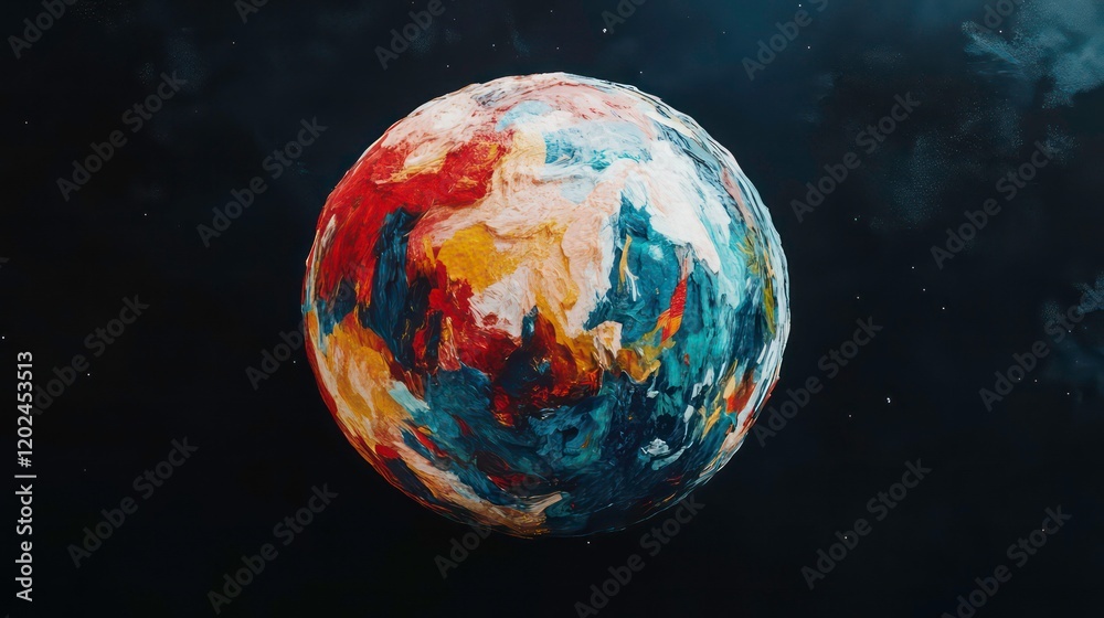 Poster colorful abstract planet floating in deep space representing a new world