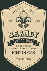 Obraz premium Hand drawn banner or label for Brandy with coat of arms on old paper background. Vector heraldic coat of arms in vintage style