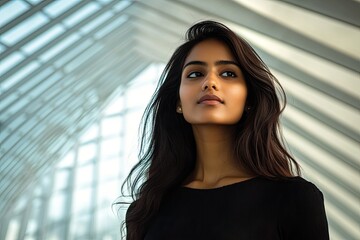 Portrait captures confident woman surrounded by striking archite