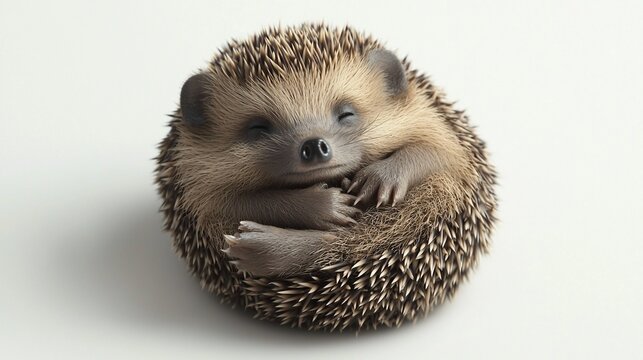 Adorable sleeping hedgehog curled in a ball.