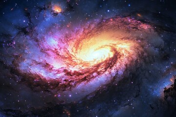 Obraz premium A vibrant spiral galaxy swirls in cosmic space