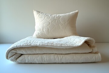 Obraz premium Cozy White Quilted Bedspread and Pillow Set for Stylish Home Decor