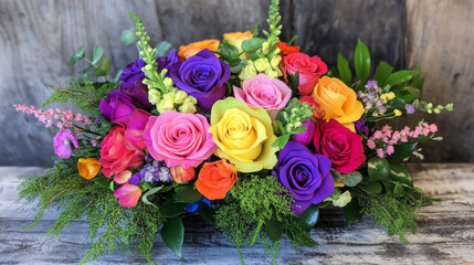 Rainbow Rose Bouquet Key Elements: Roses in all the colors of the rainbow, creating a unique and vibrant bouquet. 