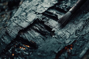 Dark textured surface with brush strokes revealing glowing ember