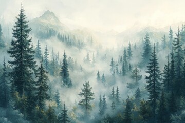 Fototapeta premium A highly detailed image of a tree line enveloped in mist