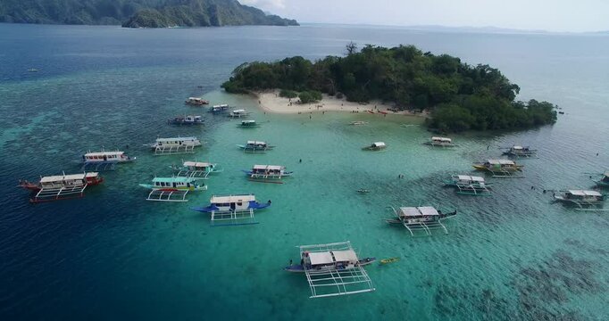 CYC beach in Coron, Palawan, Philippines. Corn Youth Club Beach. Sea in background. Tour A for the tourists. 4k Drone