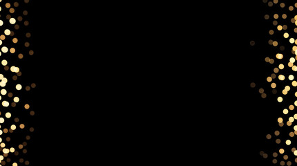 Gold Bokeh Frame. Sparkling Lights on a Black Background. Ideal for Holidays, Celebrations, and Design Projects.	