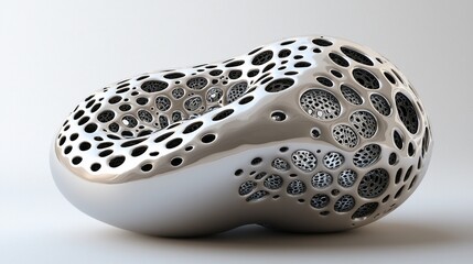 Fototapeta premium Abstract metallic sculpture with porous, organic form.