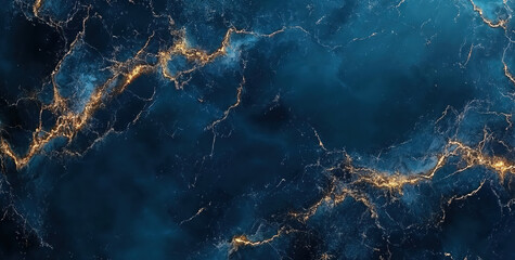 Golden energy veins pulsating through deep blue cosmic nebula