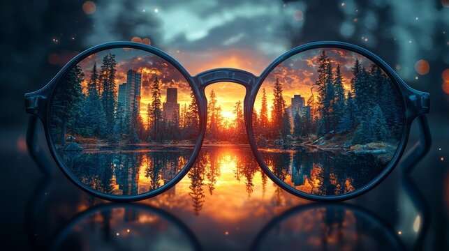 Metaphysical mirage: surreal glasses, illusory water forms, dreamlike landscapes, ethereal tones. Illusory. Illustration