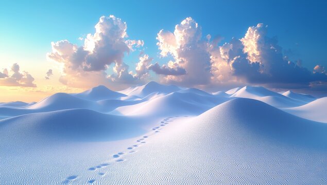 A surreal dreamy landscape with an abstract white wavy horizon, enveloped in an atmospheric haze