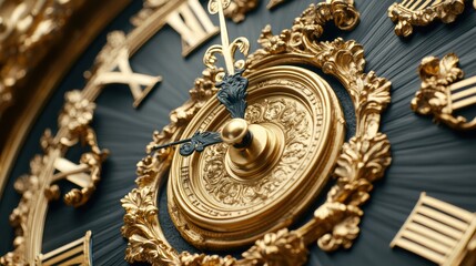 Obraz premium Elegant vintage clock showcasing ornate design and intricate details with a classic color palette in luxurious decor. Generative AI