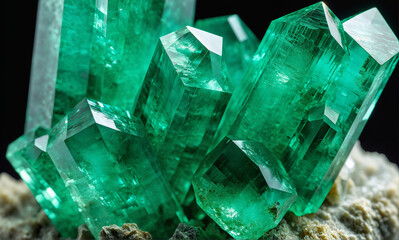   A vivid 8k photo of an unpolished emerald crystal, revealing its intricate hexagonal structure...