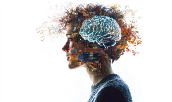 A business professional using digital marketing tools such as social media, mobile devices, and laptops to grow their online presence with AI technology in the background Generative AI