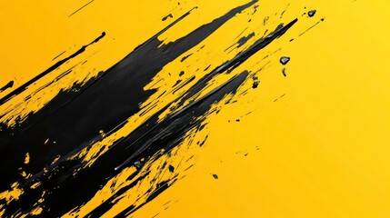 Dynamic black and yellow abstract background with sharp brush strokes and splatters
