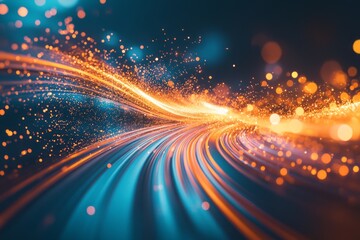 Abstract swirling light trails with glowing particles