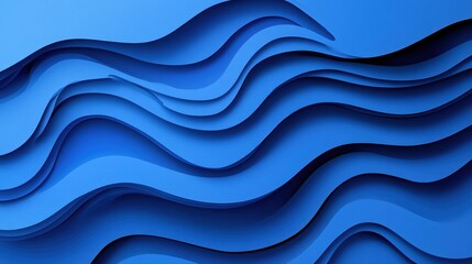 Abstract blue wavy layered papercut design.