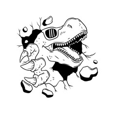Cool T-Rex Breaking Through Wall Vector Illustration © John