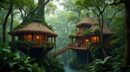 Woven Treehouses Amidst Amazonian Emerald Canopies