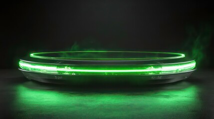 Empty podium Futuristic Sci fi 3D Rendering Alien Neon Glass Modern Empty cyber punk gaming neon light.