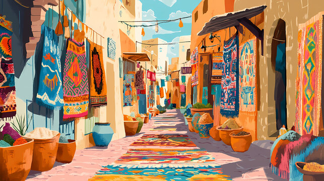 bustling market street morocco