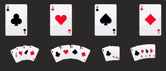 Playing card suits: clubs, spades, diamonds, hearts. Poker game. Vector illustration.